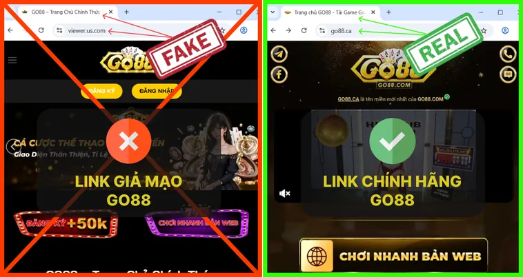 Làm Sao Để Biết Đâu Là Website Go88 Chính Hãng Không Sợ Lừa 3 Trên logo thật Go88.com, không có ký tự hay số thừa, trong khi logo giả Go88.com đôi khi thêm “VIP” hoặc số khác.